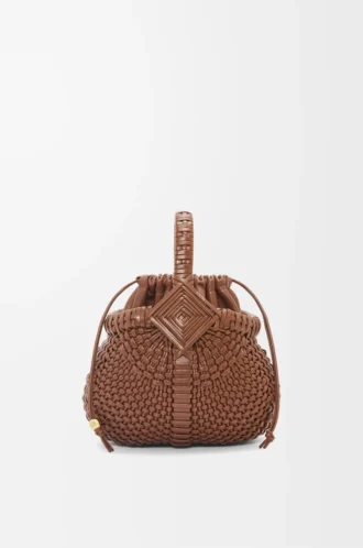 Mini sac Diamond Round Basket en cuir de veau Dark Tan Mini sac Diamond Round Basket en cuir de veau Dark Tan