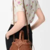Mini sac Diamond Round Basket en cuir de veau Dark Tan