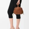 Mini sac Diamond Round Basket en cuir de veau Dark Tan