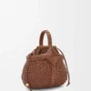 Mini sac Diamond Round Basket en cuir de veau Dark Tan