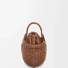 Mini sac Diamond Round Basket en cuir de veau Dark Tan