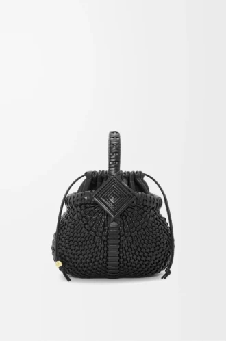 Mini sac Diamond Round Basket en cuir de veau Noir
