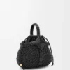 Mini sac Diamond Round Basket en cuir de veau Noir