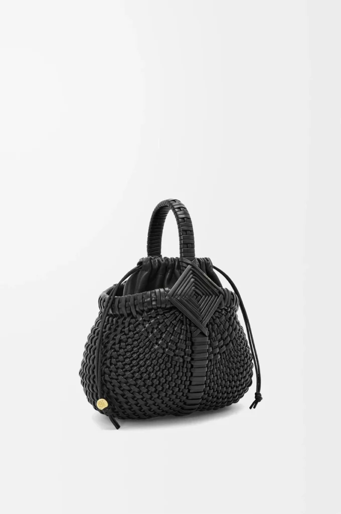 Mini sac Diamond Round Basket en cuir de veau Noir