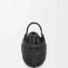Mini sac Diamond Round Basket en cuir de veau Noir