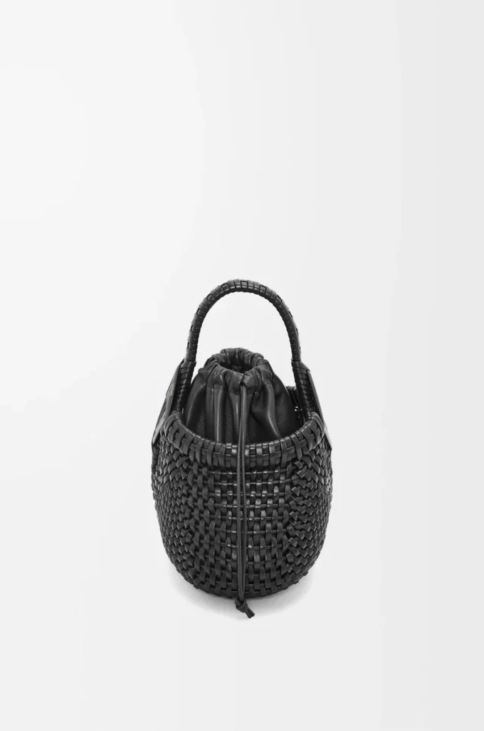 Mini sac Diamond Round Basket en cuir de veau Noir
