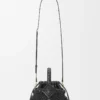 Mini sac Diamond Round Basket en cuir de veau Noir