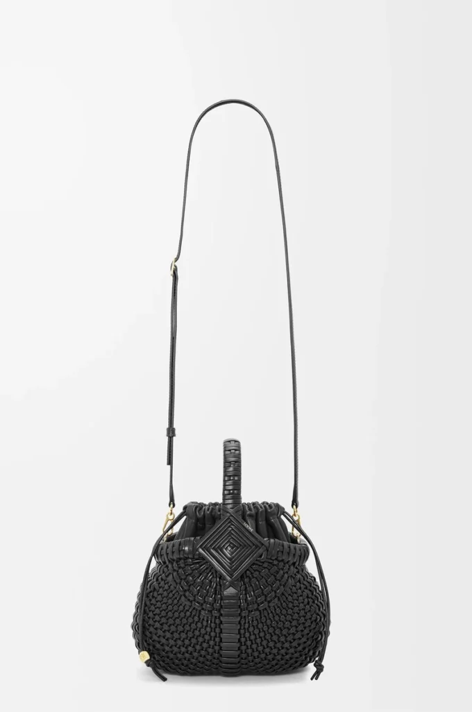 Mini sac Diamond Round Basket en cuir de veau Noir