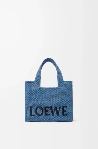 Mini sac fourre-tout LOEWE Font en raphia bleu clair Mini sac fourre-tout LOEWE Font en raphia bleu clair