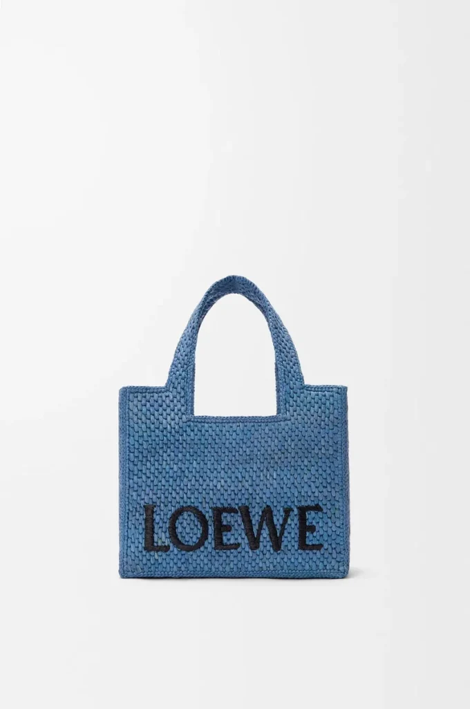 Mini sac fourre-tout LOEWE Font en raphia bleu clair