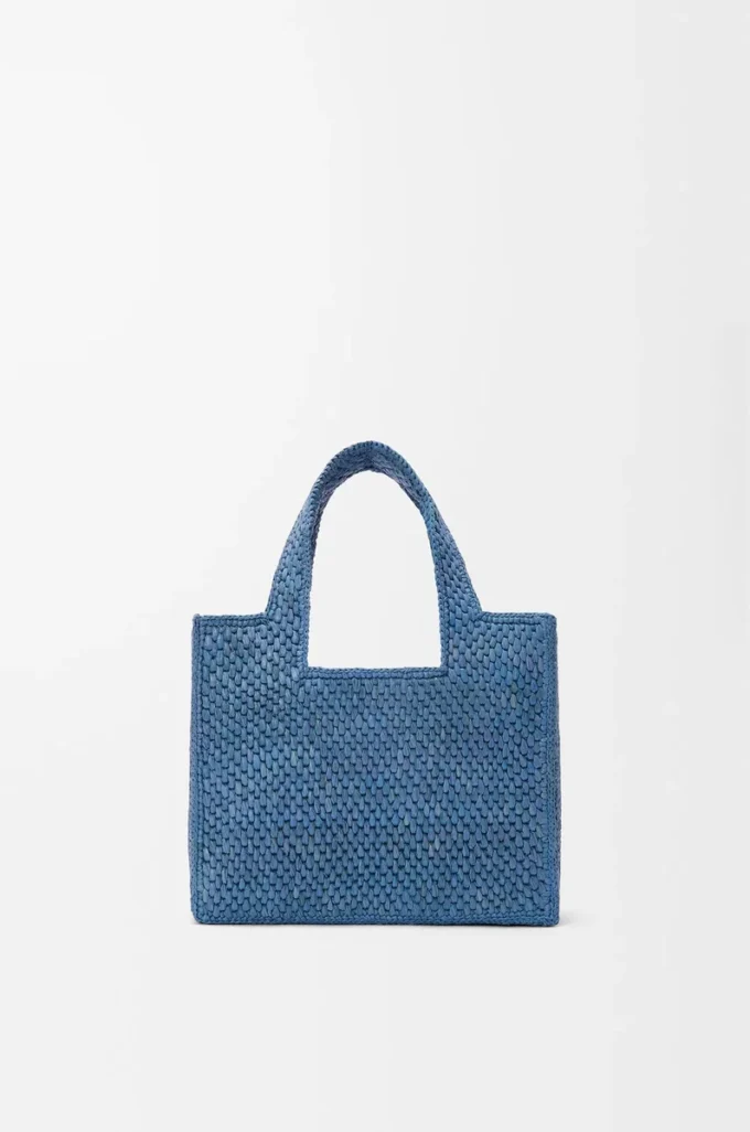 Mini sac fourre-tout LOEWE Font en raphia bleu clair