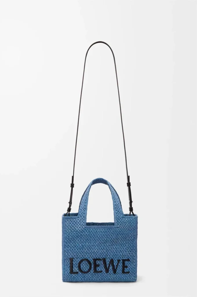 Mini sac fourre-tout LOEWE Font en raphia bleu clair