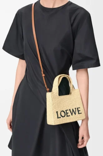 Mini sac fourre-tout LOEWE Font en raphia naturel