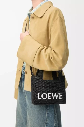 Mini sac fourre-tout LOEWE Font en raphia Noir