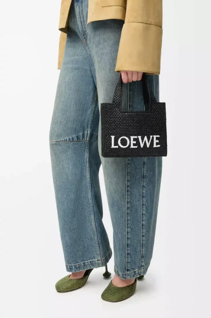Mini sac fourre-tout LOEWE Font en raphia Noir