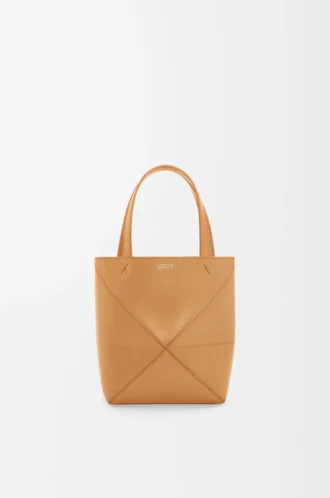 Mini sac fourre-tout Puzzle Fold en cuir de veau brillant Warm Desert