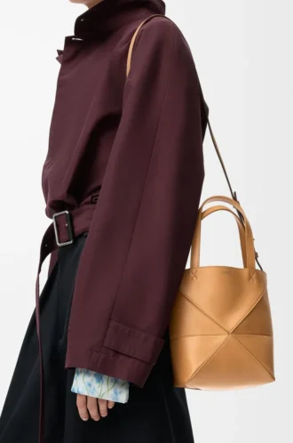 Mini sac fourre-tout Puzzle Fold en cuir de veau brillant Warm Desert