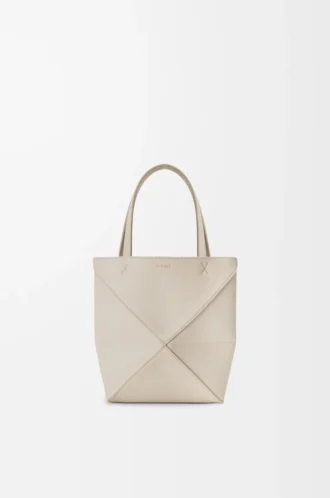 Mini sac fourre-tout Puzzle Fold en cuir de veau grainé souple Light Ghost