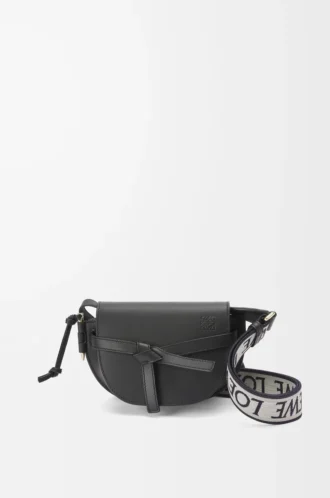 Mini sac Gate Dual en cuir de veau souple et jacquard noir