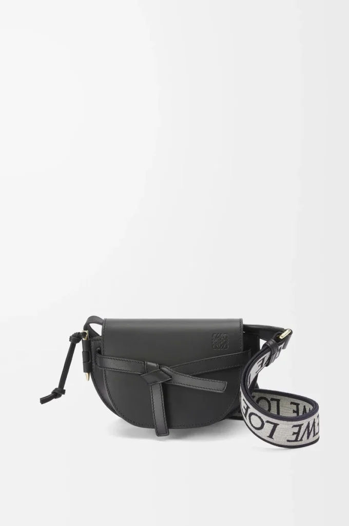 Mini sac Gate Dual en cuir de veau souple et jacquard noir