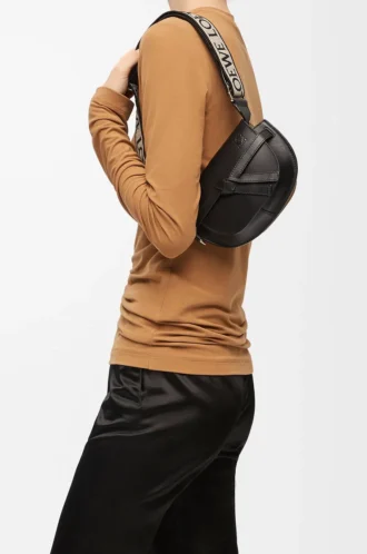 Mini sac Gate Dual en cuir de veau souple et jacquard noir