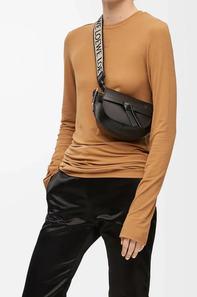 Mini sac Gate Dual en cuir de veau souple et jacquard noir