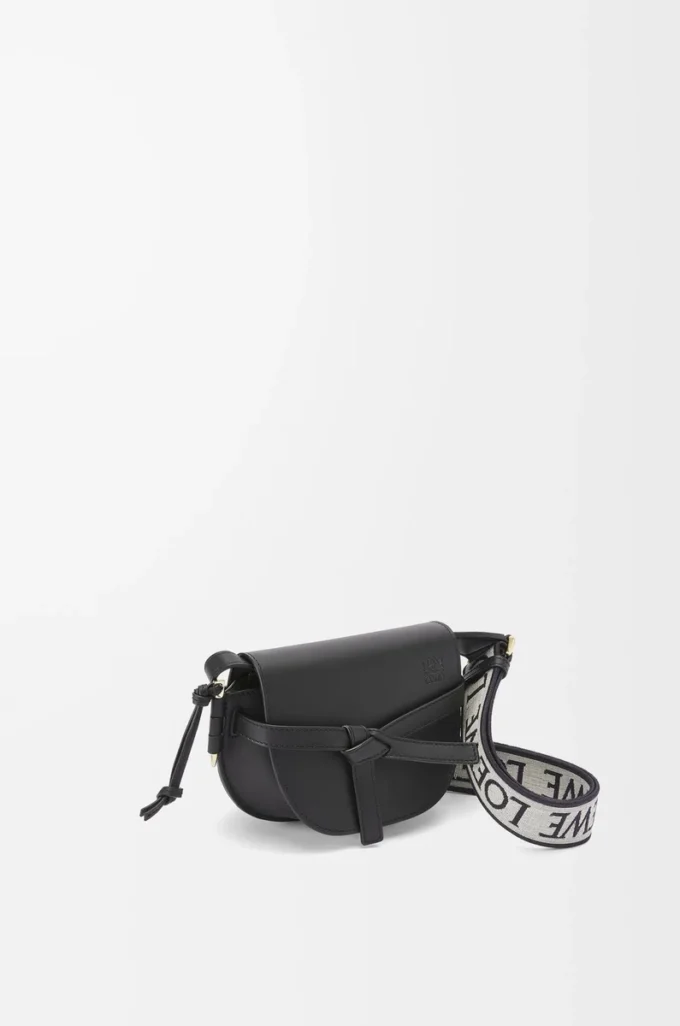 Mini sac Gate Dual en cuir de veau souple et jacquard noir