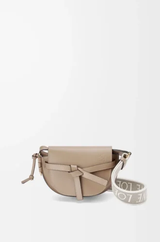 Mini sac Gate Dual en cuir de veau souple et jacquard Sand