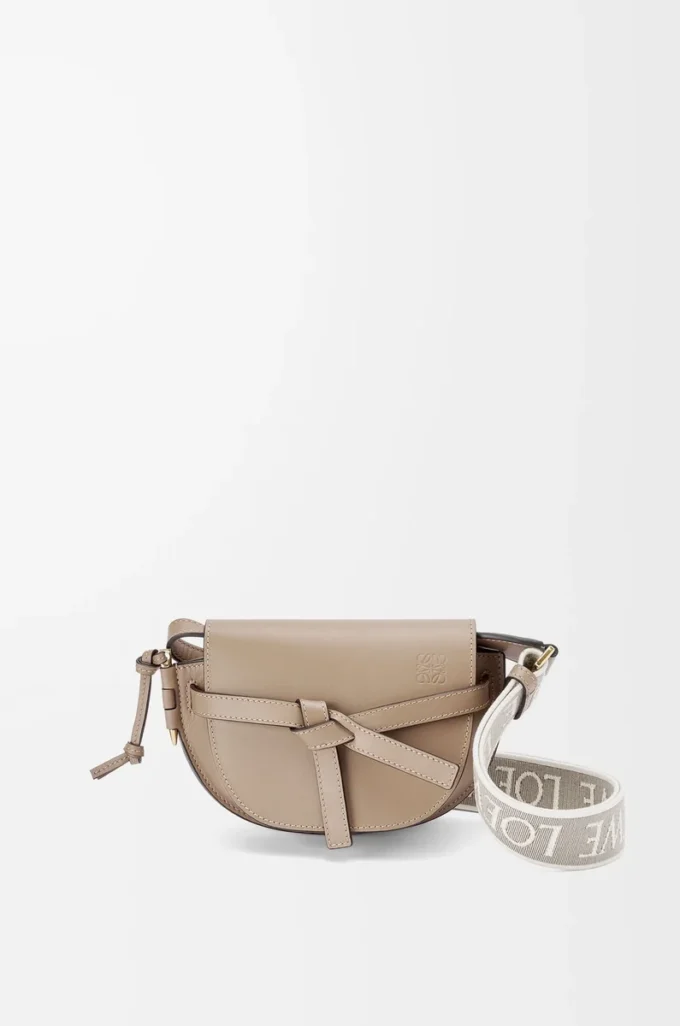 Mini sac Gate Dual en cuir de veau souple et jacquard Sand