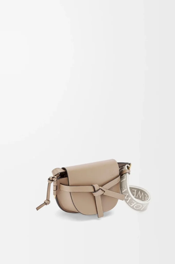 Mini sac Gate Dual en cuir de veau souple et jacquard Sand