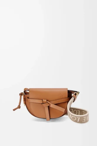 Mini sac Gate Dual en cuir de veau souple et jacquard Tan