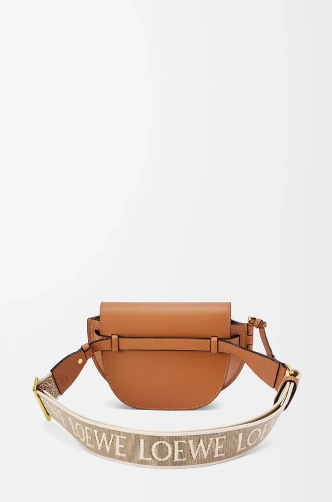 Mini sac Gate Dual en cuir de veau souple et jacquard Tan