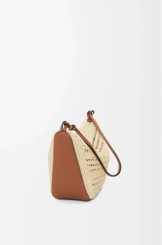 Mini sac Hammock Hobo en raphia et cuir de veau Tan/Naturel