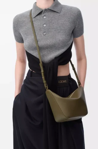 Mini sac hobo Hammock en cuir de veau classique Dark Khaki