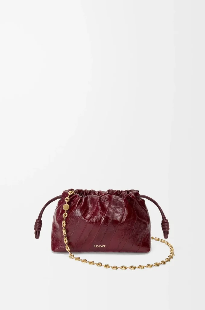 Mini sac à main Flamenco en anguille bordeaux