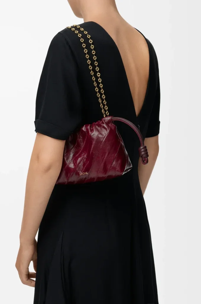 Mini sac à main Flamenco en anguille bordeaux