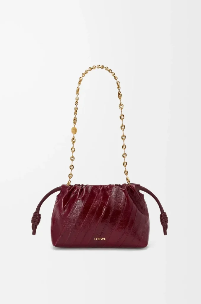 Mini sac à main Flamenco en anguille bordeaux