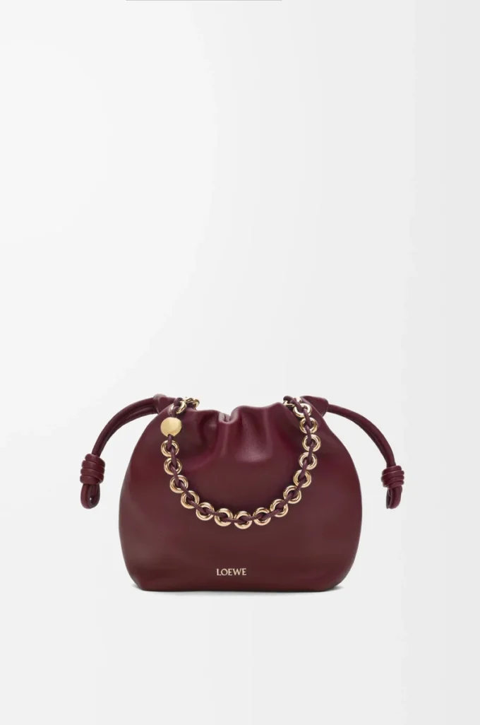 Mini sac à main Flamenco en cuir d&rsquo;agneau nappa souple, couleur bordeaux foncé