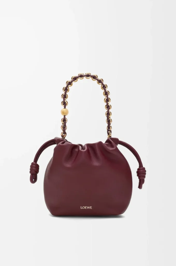 Mini sac à main Flamenco en cuir d&rsquo;agneau nappa souple, couleur bordeaux foncé