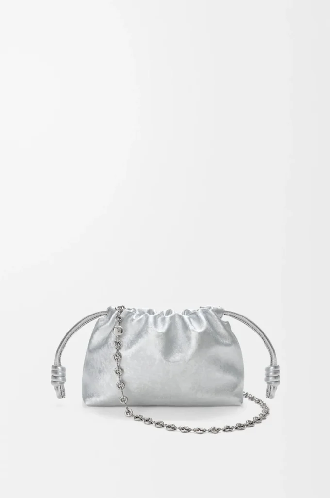 Mini sac à main Flamenco en cuir de veau imprimé moiré Argent