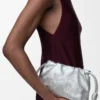 Mini sac à main Flamenco en cuir de veau imprimé moiré Argent