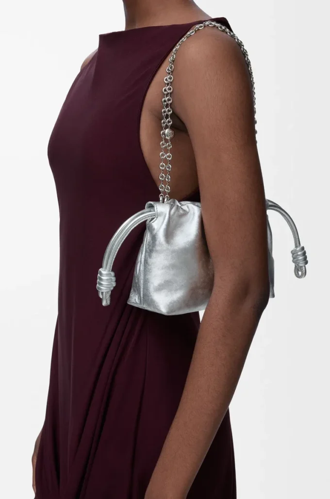 Mini sac à main Flamenco en cuir de veau imprimé moiré Argent