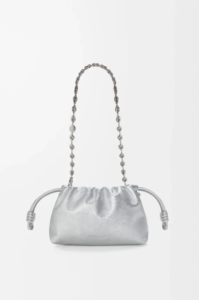 Mini sac à main Flamenco en cuir de veau imprimé moiré Argent