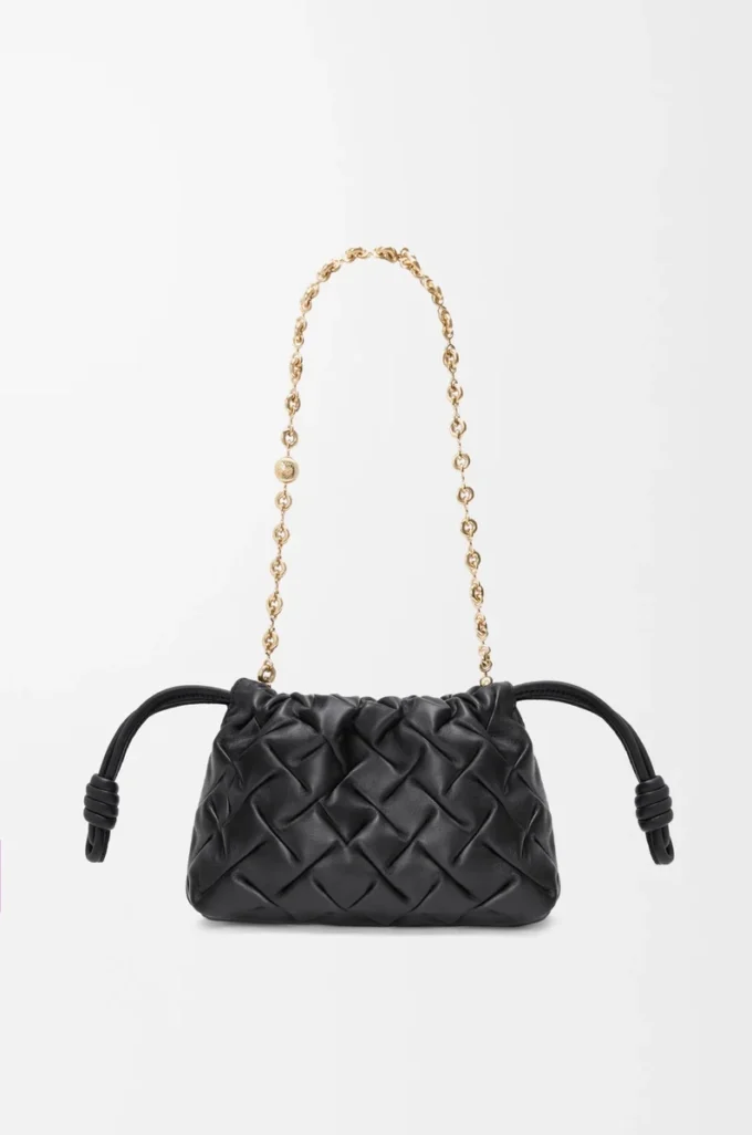Mini sac à main Flamenco en cuir de veau nappa pincé, couleur Black