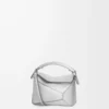 Mini sac Puzzle Edge en cuir d&rsquo;agneau laminé Argent