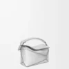 Mini sac Puzzle Edge en cuir d&rsquo;agneau laminé Argent