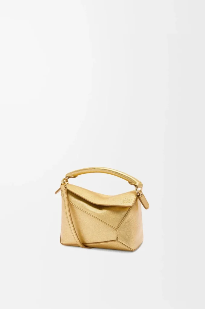 Mini sac Puzzle Edge en cuir d&rsquo;agneau laminé doré