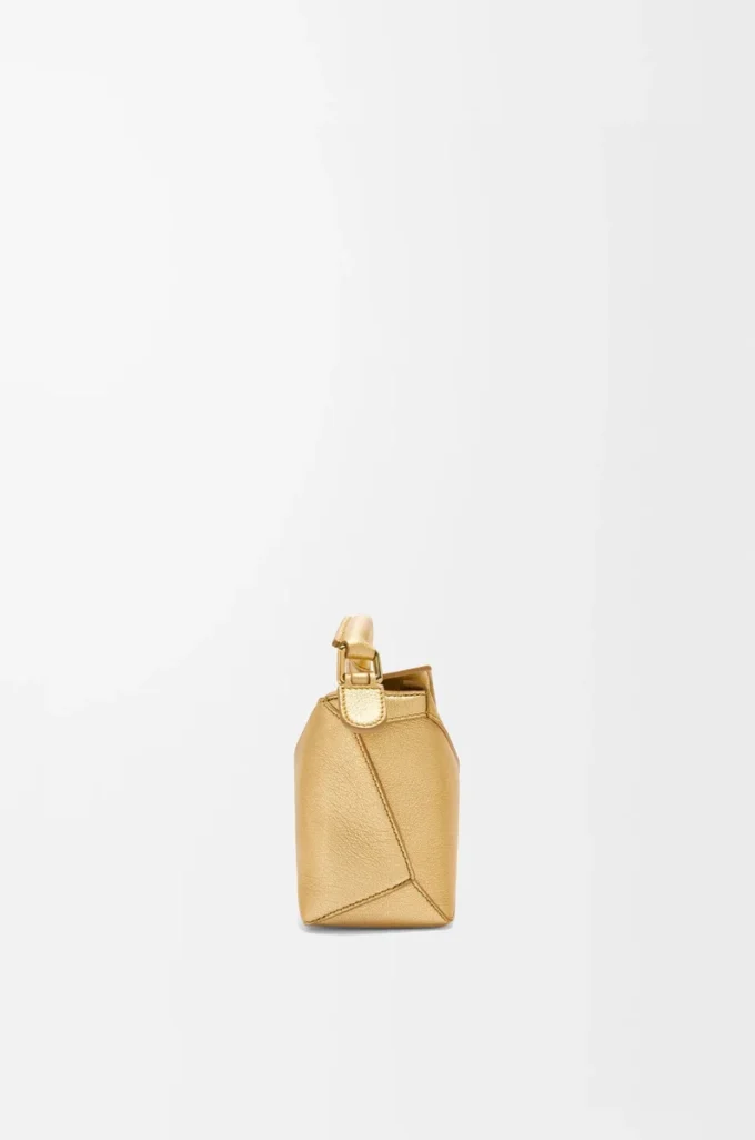 Mini sac Puzzle Edge en cuir d&rsquo;agneau laminé doré
