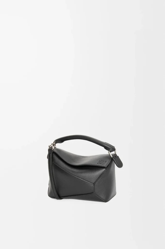 Mini sac Puzzle Edge en cuir de veau classique noir