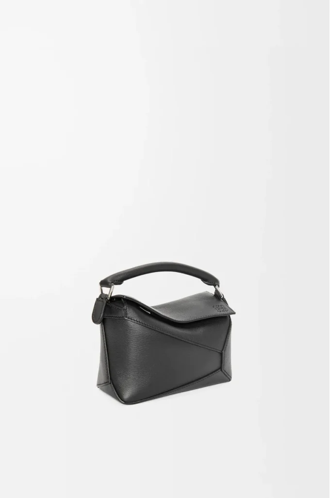 Mini sac Puzzle Edge en cuir de veau classique noir